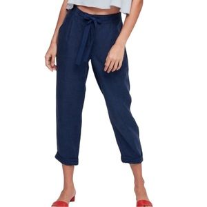 Aritzia Wilfred Navy Blue Lyocell & Linen Allant Cropped Cuff Pants